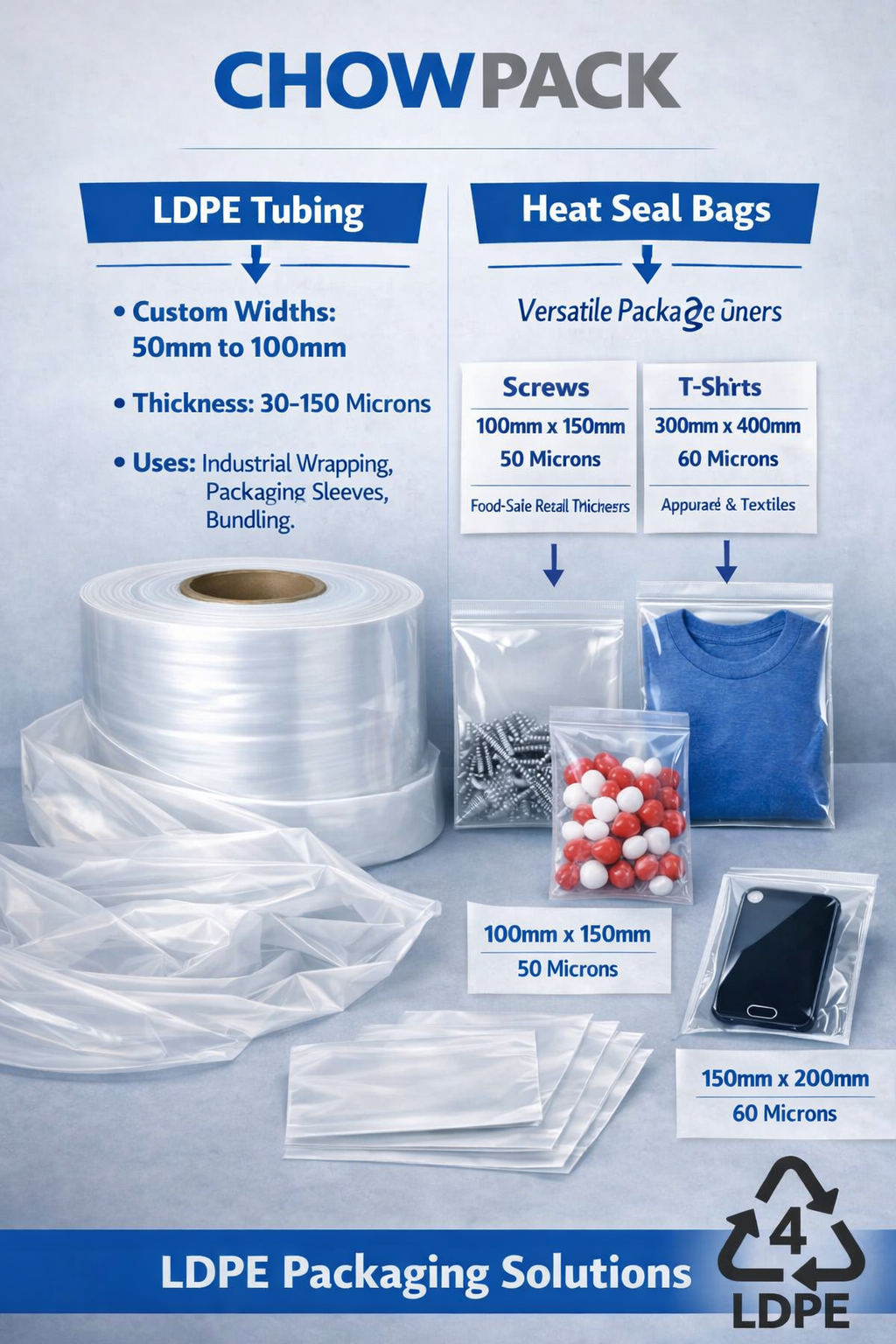 LDPE Tubing Rolls -  (10 cm to 90 cm, 40–200 micron)