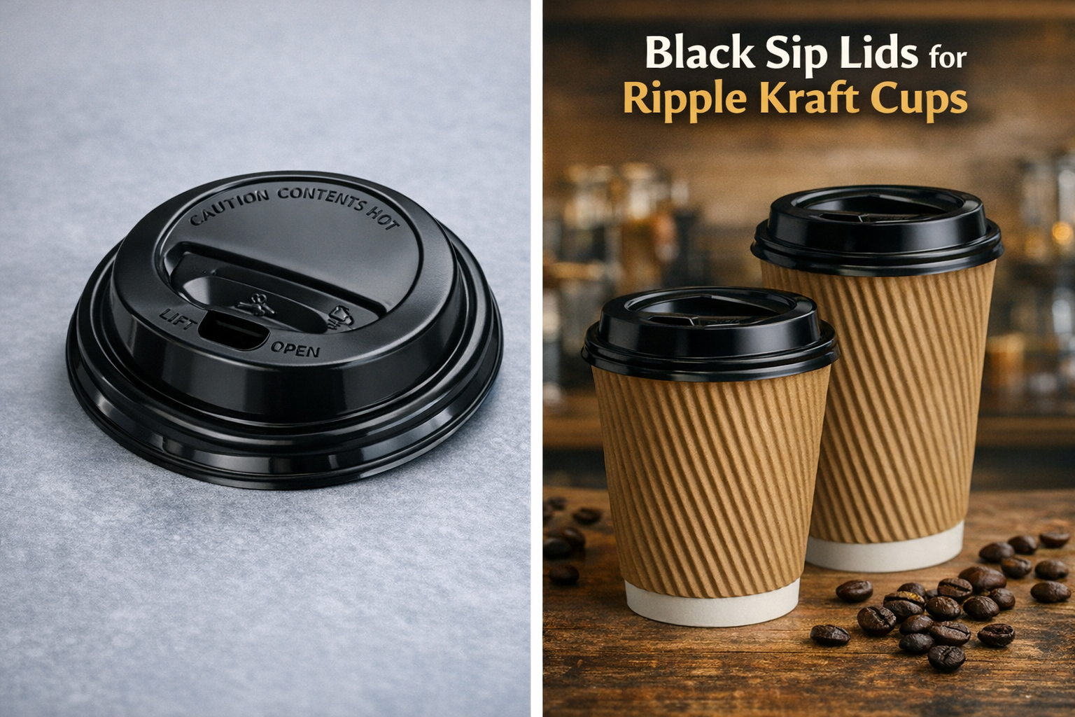 Black Sip Lids for 350ml Ripple Kraft Cups | Box of 1000