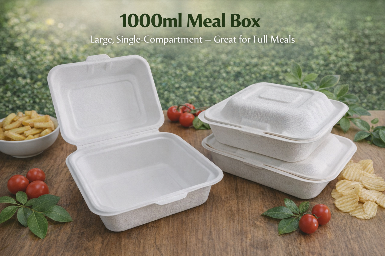 EcoServe™ Biodegradable Packaging 1000 ml Meal Box (No Division) | 250 in a Box
