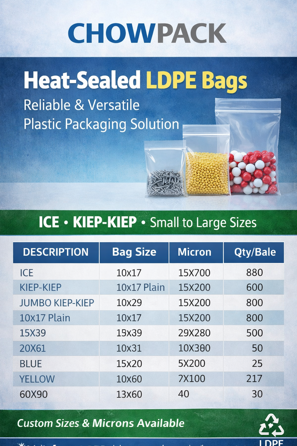 CHOW PACK Heat‑Sealed LDPE Bags — Wholesale Packaging Solutions