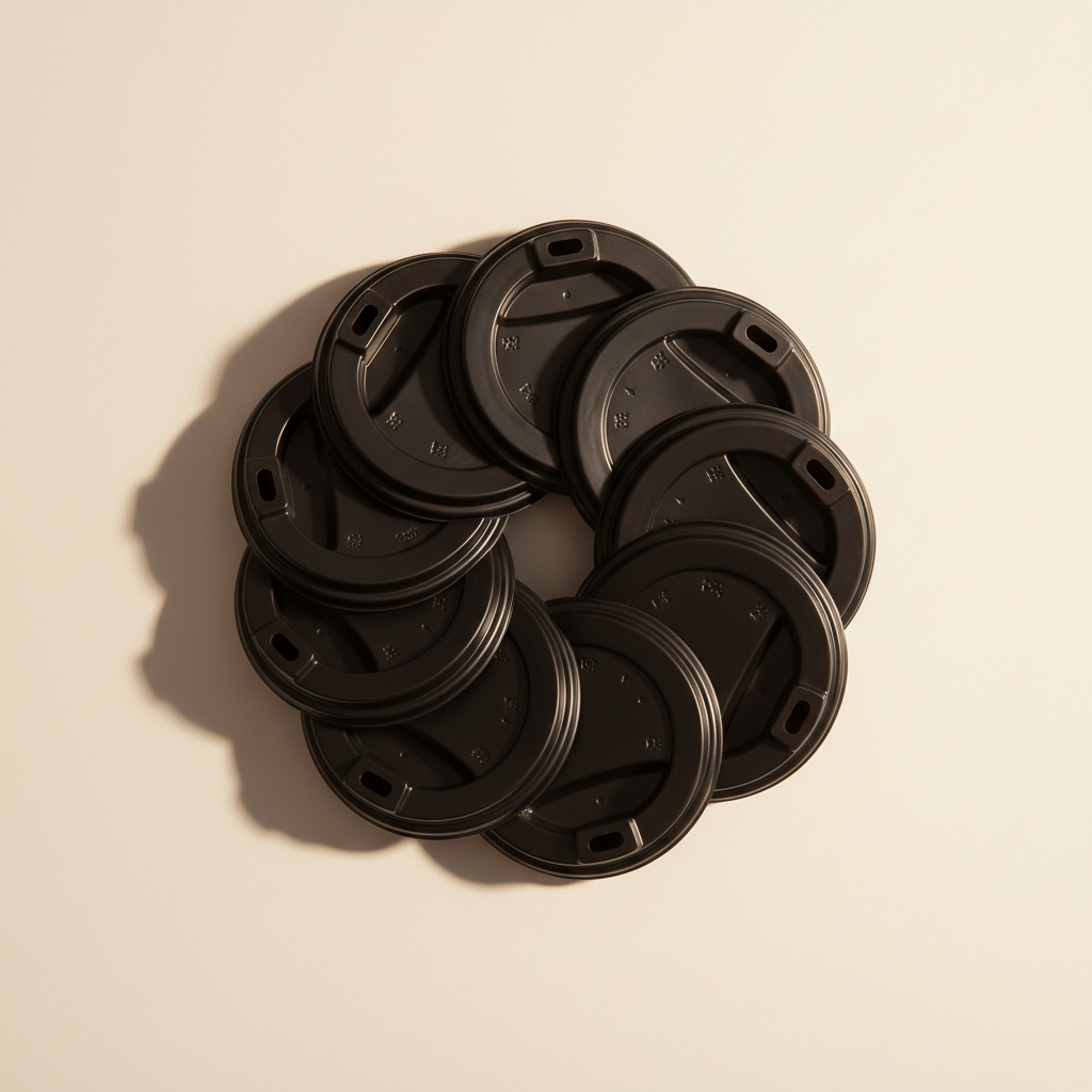 Black Sip Lids Flat Lay